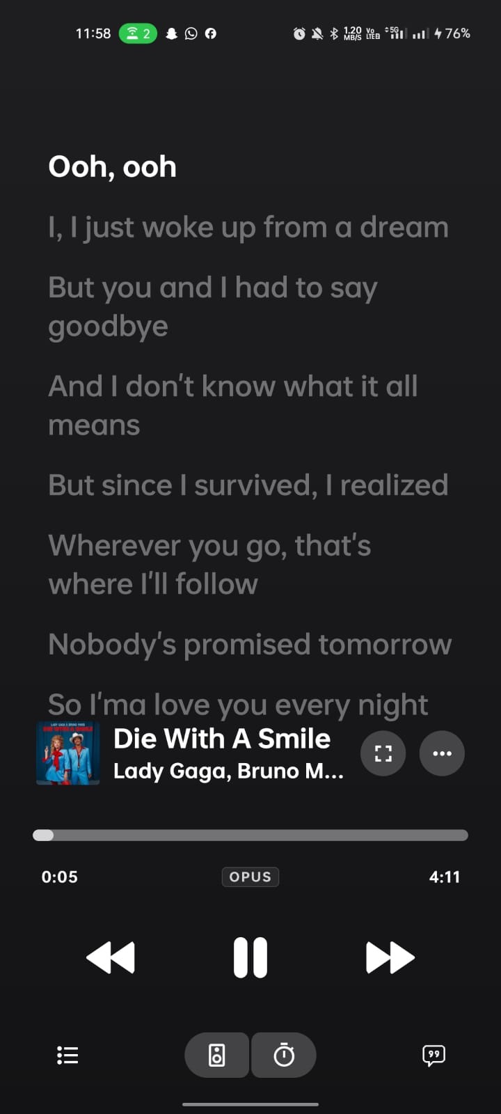 Lyrics Interface screen in Nocturne