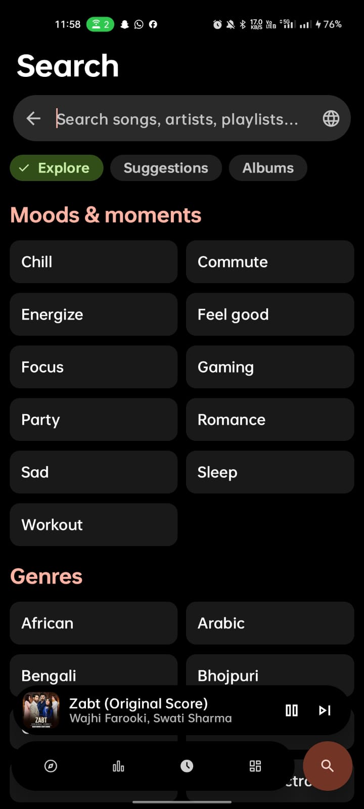 Search screen in Nocturne